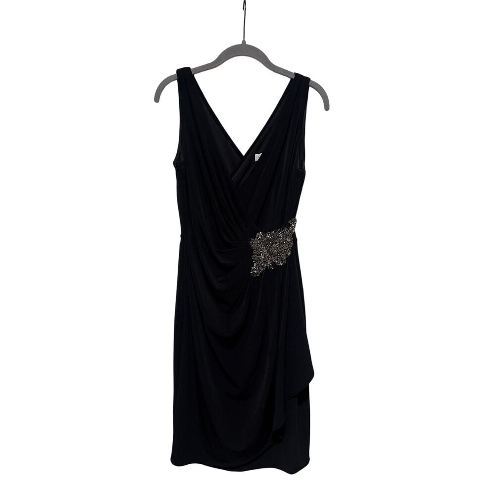Calvin Klein Women's Black Beaded Ruched Cocktail Dress Size 4 - Picture 2 of 8